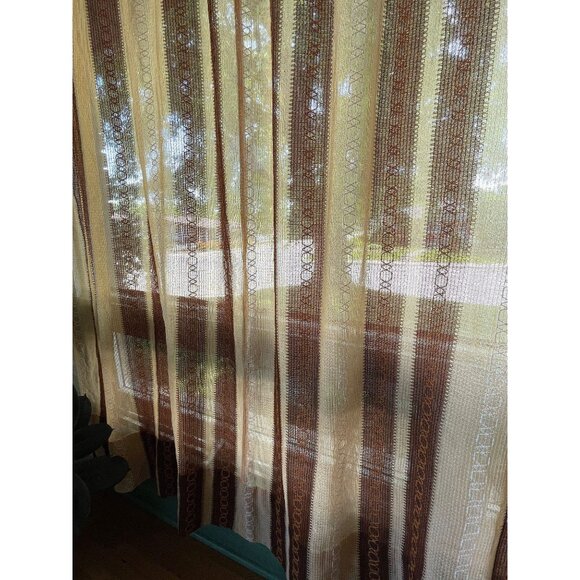 Vintage 70s curtain, tan, brown and orange stripes, rod header, single panel - Picture 3 of 10